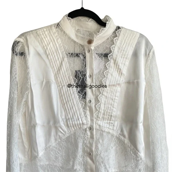 AJE Veil Lace Shirt Ivory White Button Down Top - Picture 8 of 11